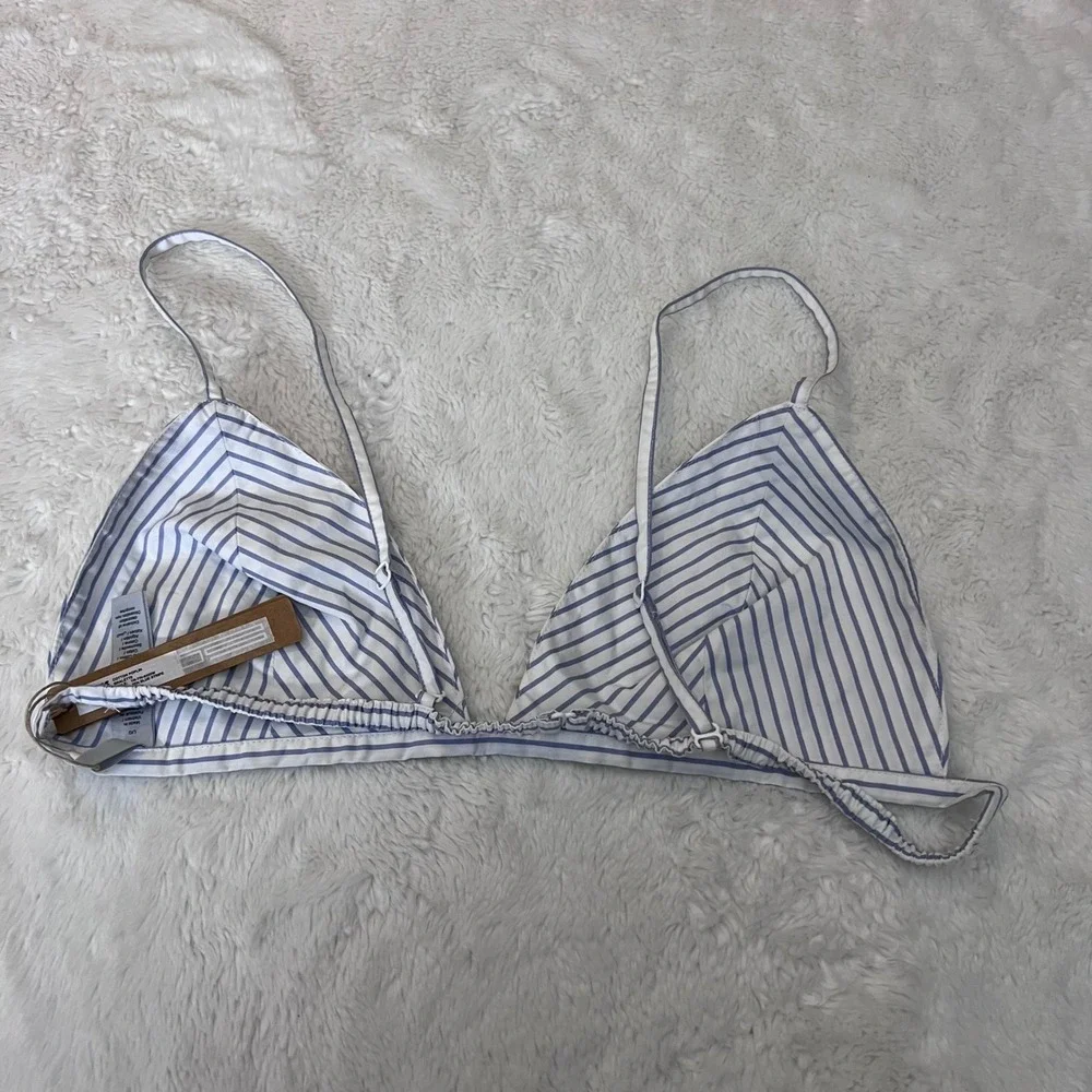 SKIMS Cotton Poplin Bralette Zen Blue Stripe TR-TRI-8425W Triangle Bra Large NWT - Picture 3 of 6